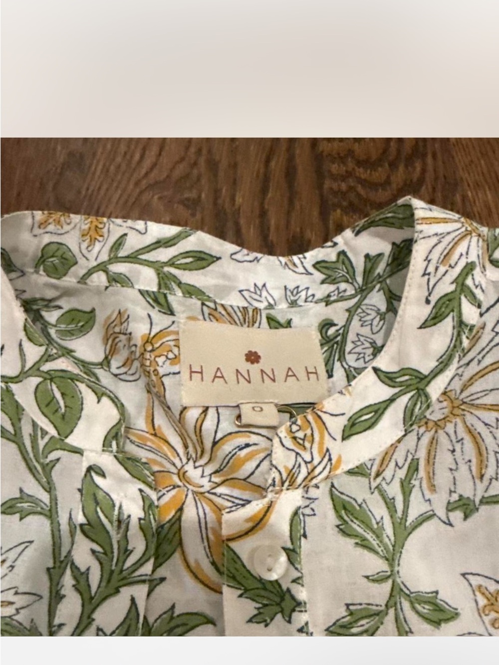 HANNAH White Floral Button-Front Blouse with Green & Yellow Print